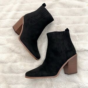 Black Suede Square Toe Ankle Boots Boho Cowgirl New Size 9.5